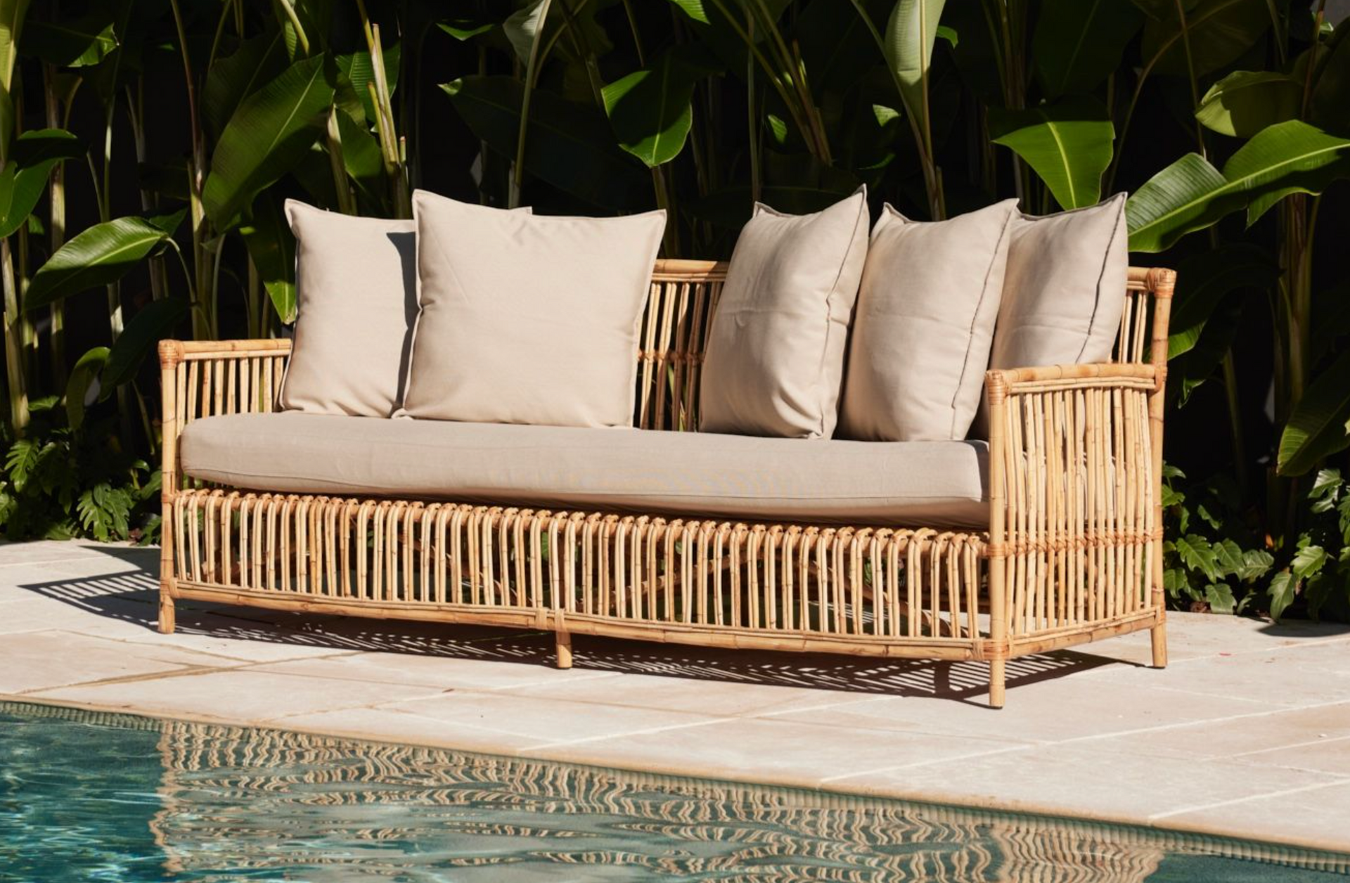 Lene Rattan Sofa with outdoor cushions - Bodhi Living furniture
