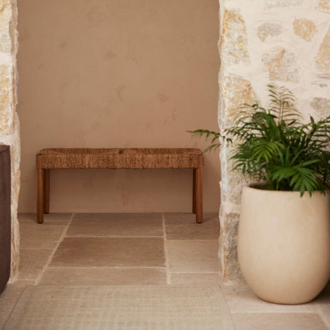 Azul rope‑weave bench placed in a soft neutral hallway