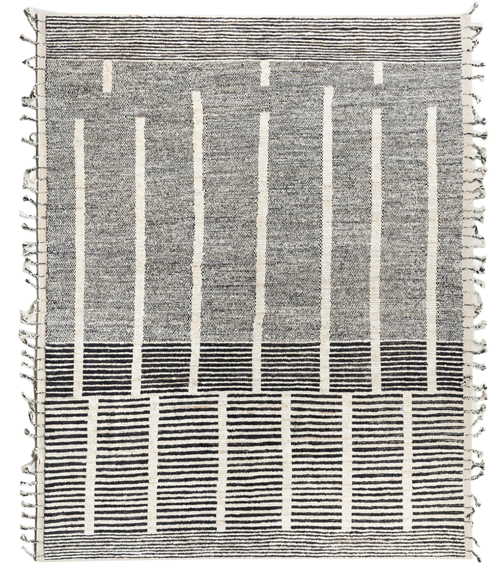 Handwoven Afghan Amara rug 246 × 303 cm with grey and ivory geometric pattern