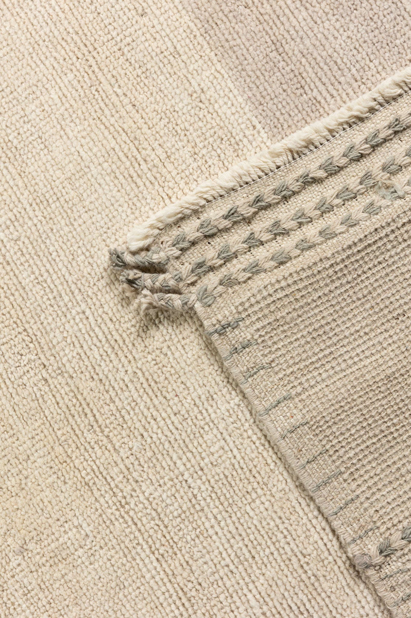Close-up of Afghan Nomadic rug fringe and woven edge