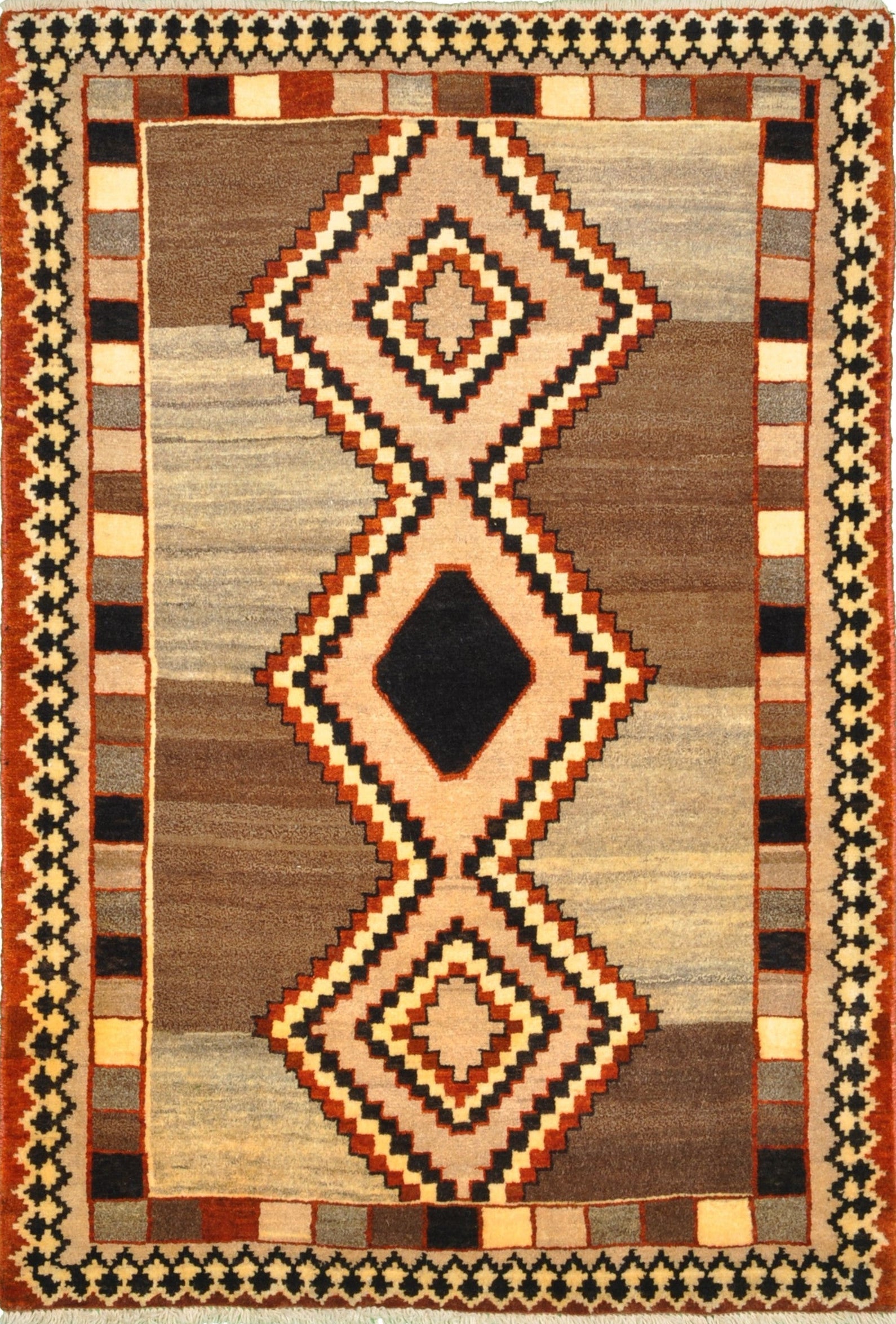 Antique Persian Gabbeh rug 111 x 163 cm with tribal diamond motifs