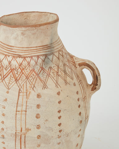 Vintage White Moroccan pot w/ handle Brown detailing