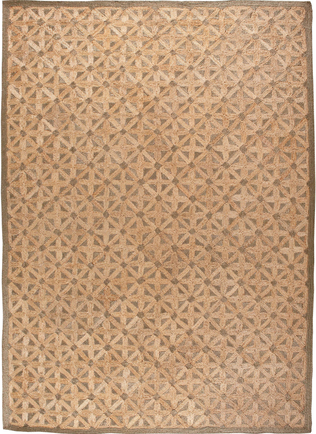 Handwoven jute rug with geometric petal pattern 310 × 435 cm