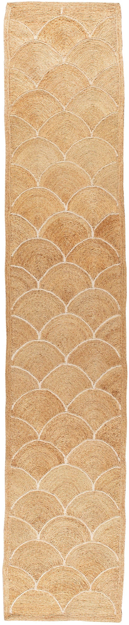 Scallop White runner rug 97 x 505 cm with repeating scallop pattern in natural tones