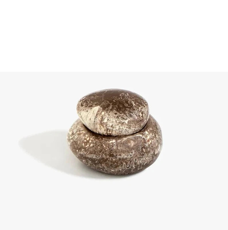 Dinosaur Designs Small Pebble Jar in Cappuccino resin with smooth stacked pebble form.
