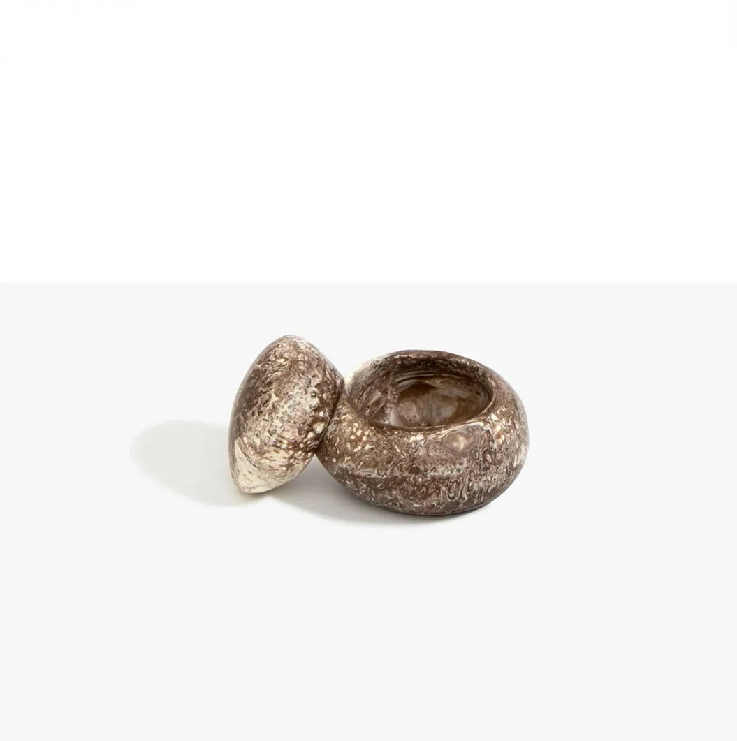 Dinosaur Designs Small Pebble Jar in Cappuccino resin with smooth stacked pebble form 