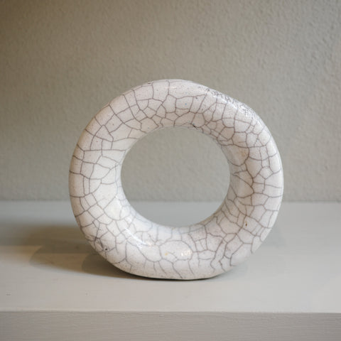 Unique handmade glazed Raku circle vase with crackled finish 