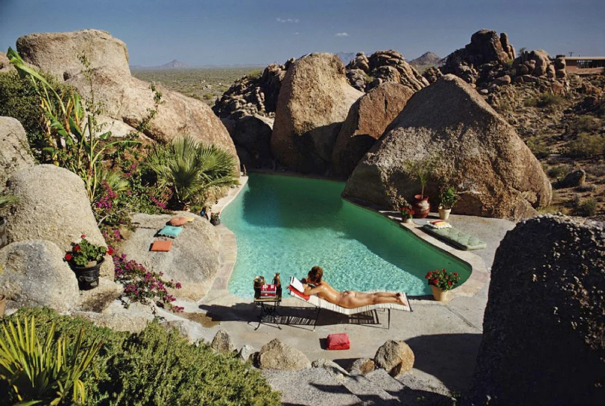 Sunbathing in Arizona Print by Slim Aarons