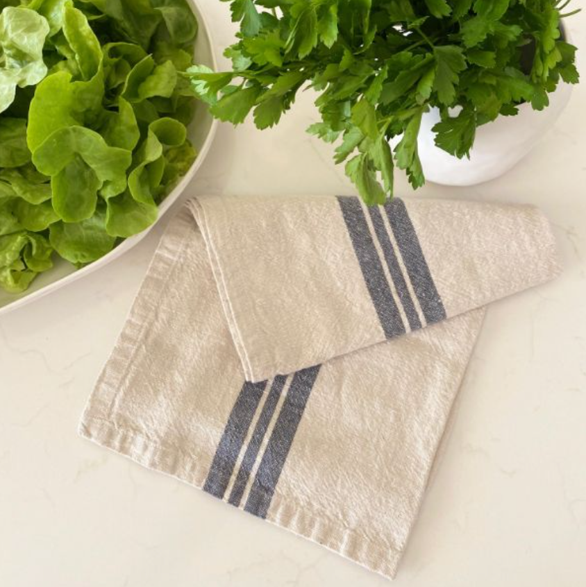 Teatowel set/2 Charcoal stripe