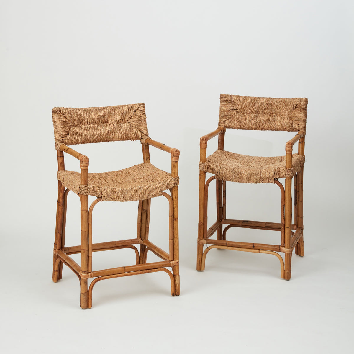 Azul Rattan and Woven Rope Bar Stool