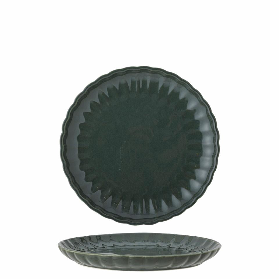 View of the Bloomingville Latina plate in dark green stoneware