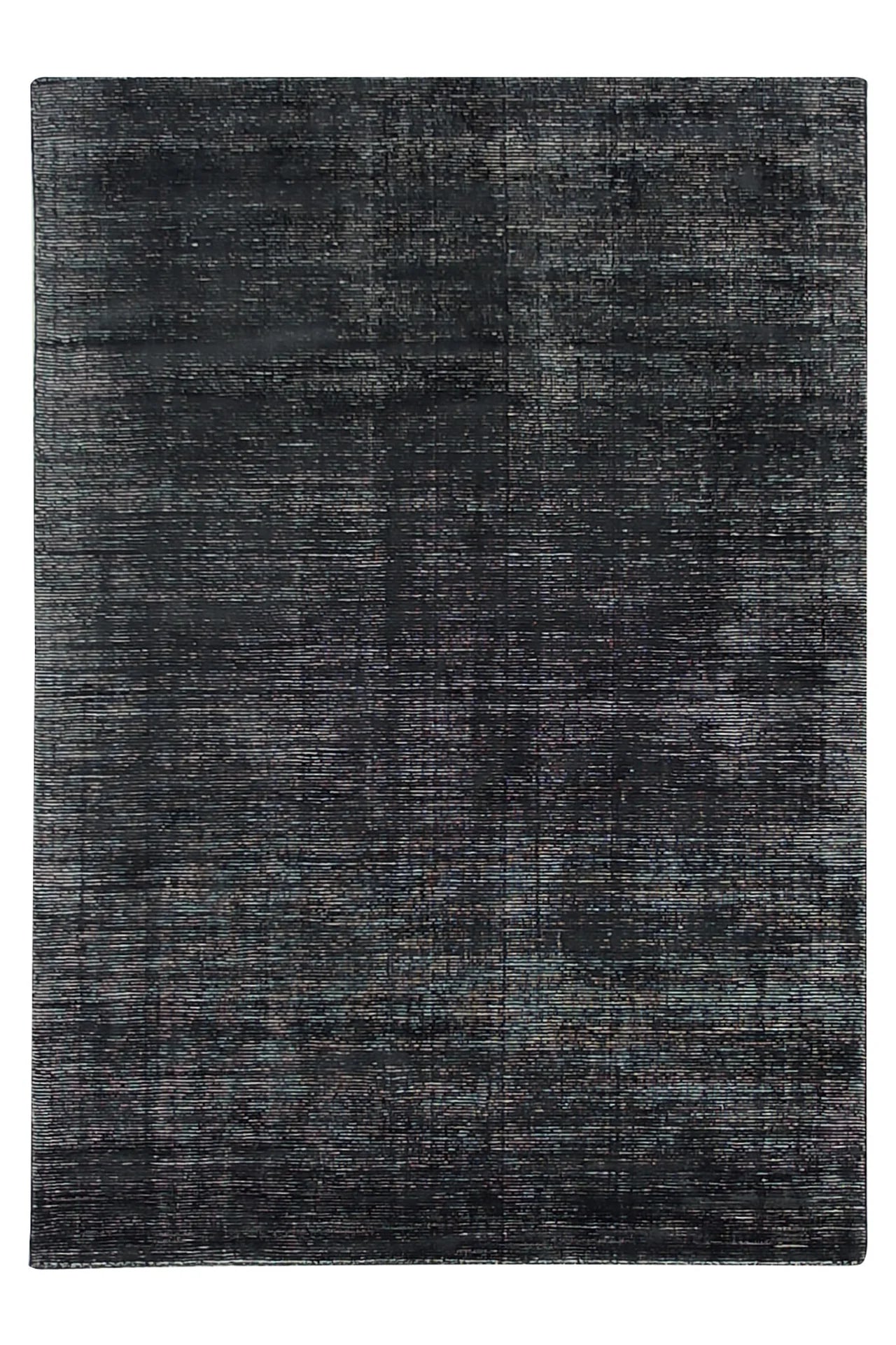 Charcoal Elements Rug – handwoven wool and bamboo silk rug with textured cut-and-loop, hand-sheared and gently distressed finish.
