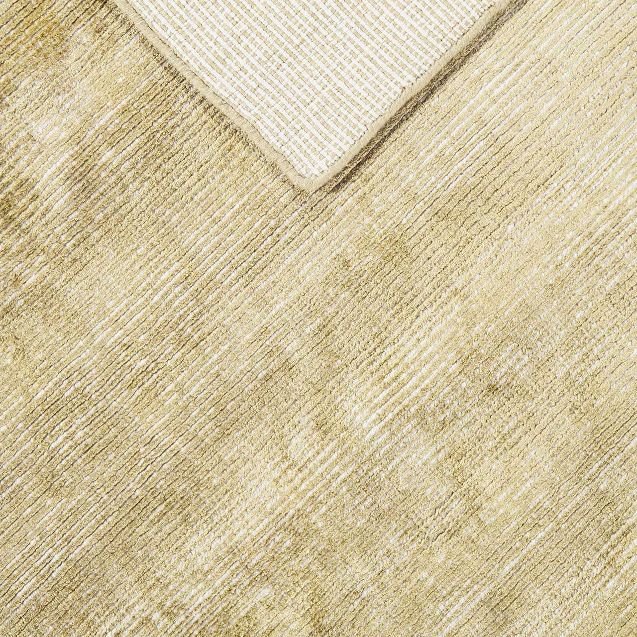 Olive Elements Rug – handwoven wool and bamboo silk rug with textured cut-and-loop, hand-sheared and gently distressed finish.