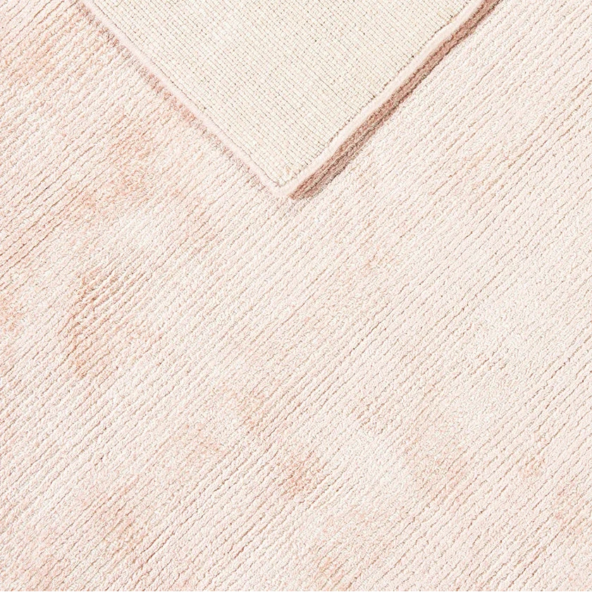 Pale Pink Elements Rug – handwoven wool and bamboo silk rug with textured cut-and-loop, hand-sheared and gently distressed finish.