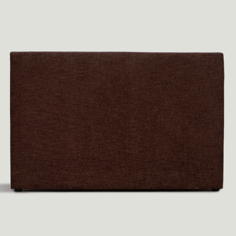 Upholstered Cosmos Bedhead in Mocha fabric, front view showing soft rectangular silhouette.