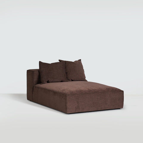 Cosmos Chaise upholstered in Mocha, modular sofa lounger