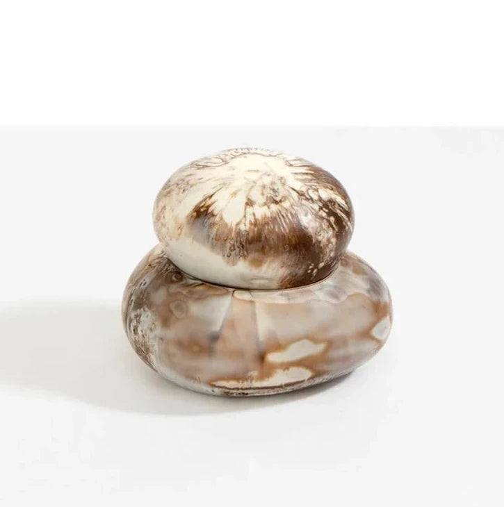 Dinosaur Designs Medium Pebble Jar in Cappuccino resin with stacked pebble shape.