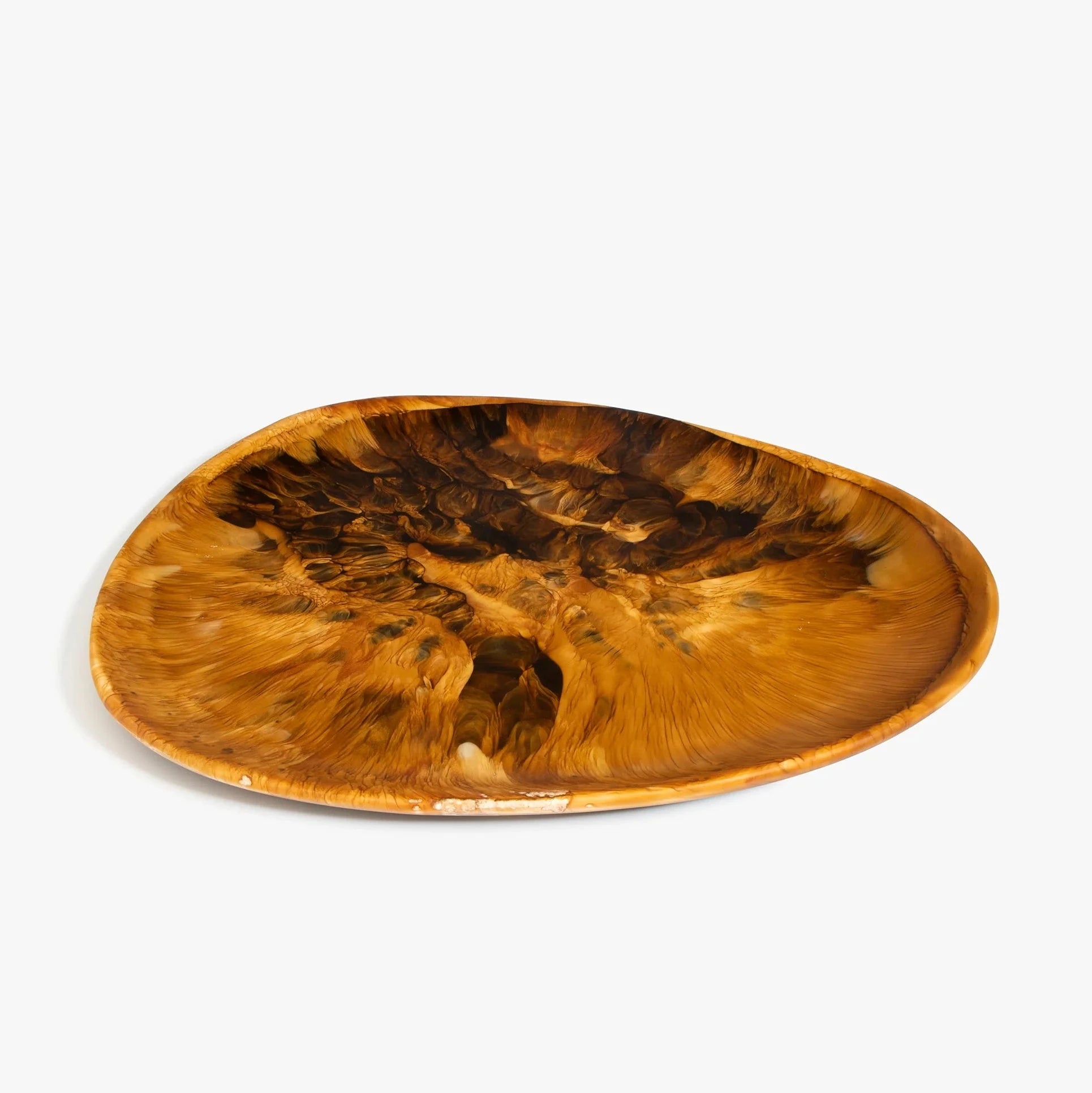 Dinosaur Designs Large Pebble Platter in Dark Horn resin with rich marbled swirls and organic form.