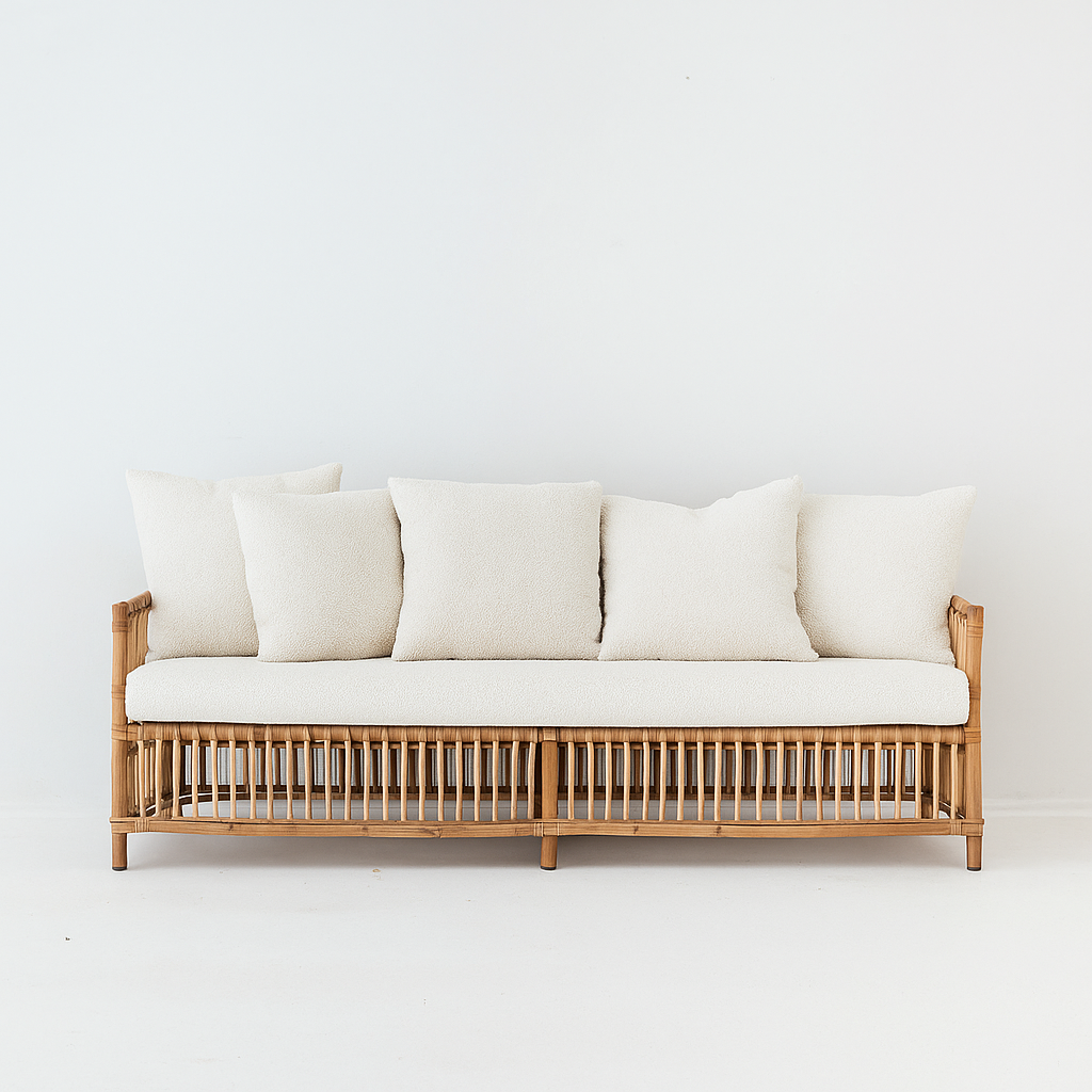 Front view of the Lene Sofa featured in Louis Kit Boucle outdoor fabric