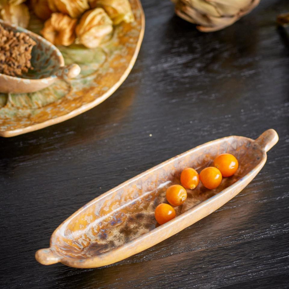 Milani small oblong serving plate in brown stoneware