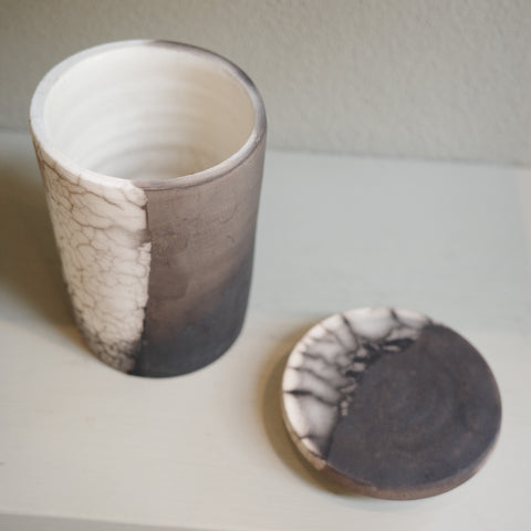 Naked Raku Cannister with lid - Handmade Ceramic