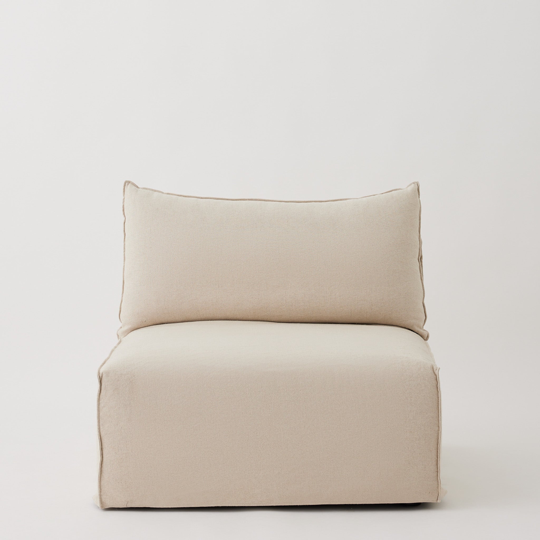 Front of the Nala Lounge Chair in beige linen fabric 