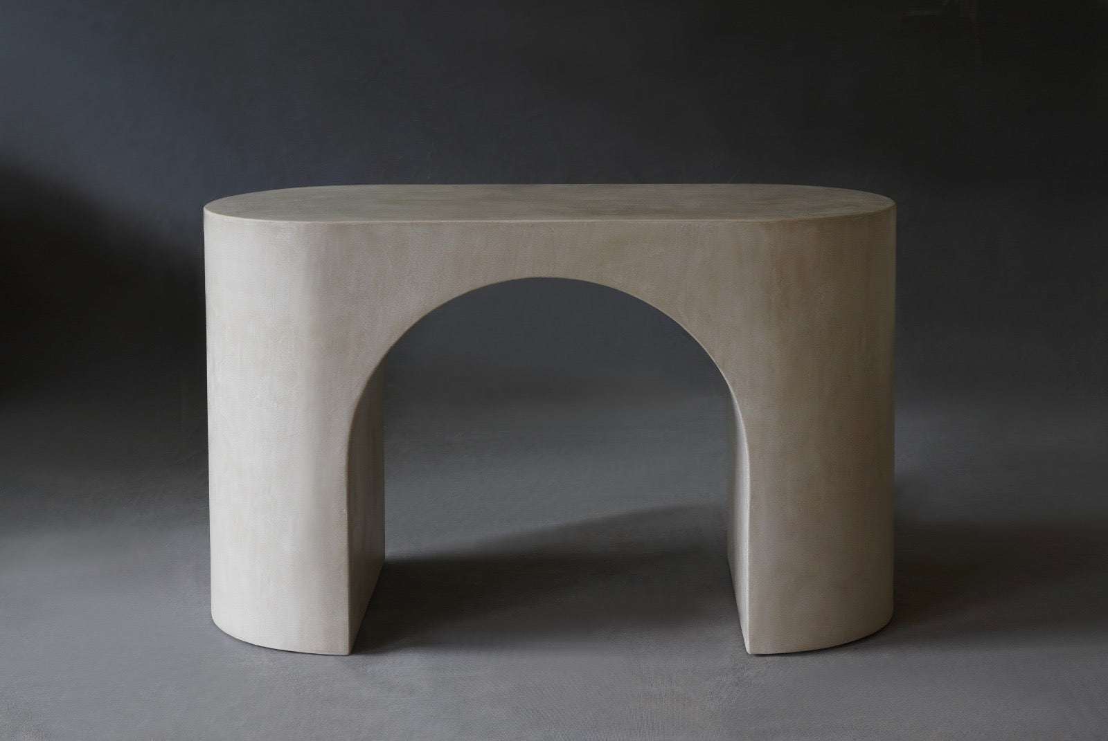Nova Console Table in Oyster micro cement finish, 1200 mm length, highlighting its sleek design and smooth texture