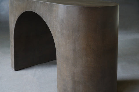 Side view of the Nova Console Table in Pebble micro cement finish, 1200 mm length, highlighting its sleek design and smooth texture