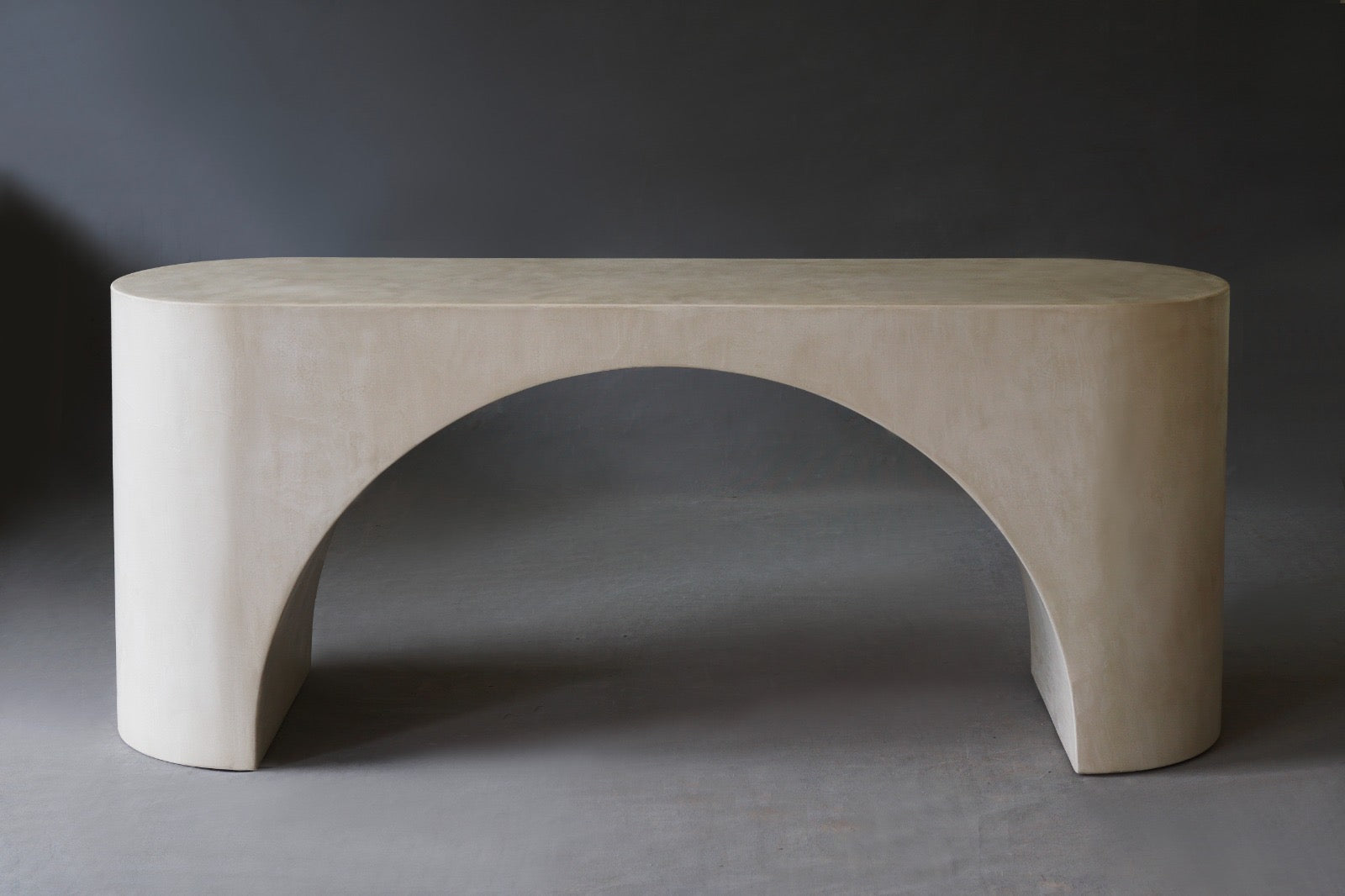 Nova Console Table in Pebble micro cement finish, 1800 mm length, highlighting its sleek design and smooth texture