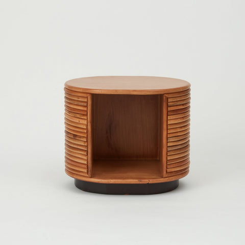 Oval shape Panama side table with recessed storage nook
