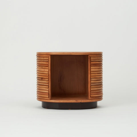 Panama rattan side table showing recessed storage nook 
