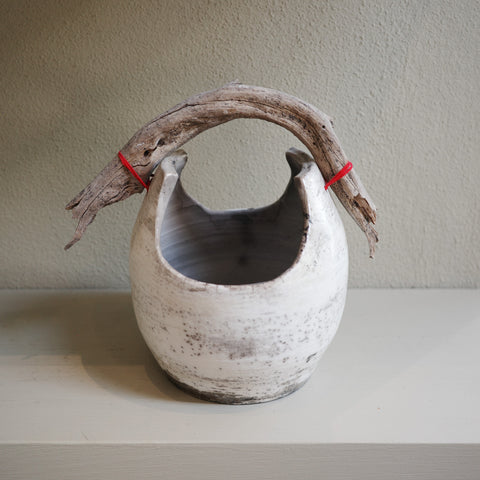Raku Vase with Driftwood Handle – Handmade Ceramic