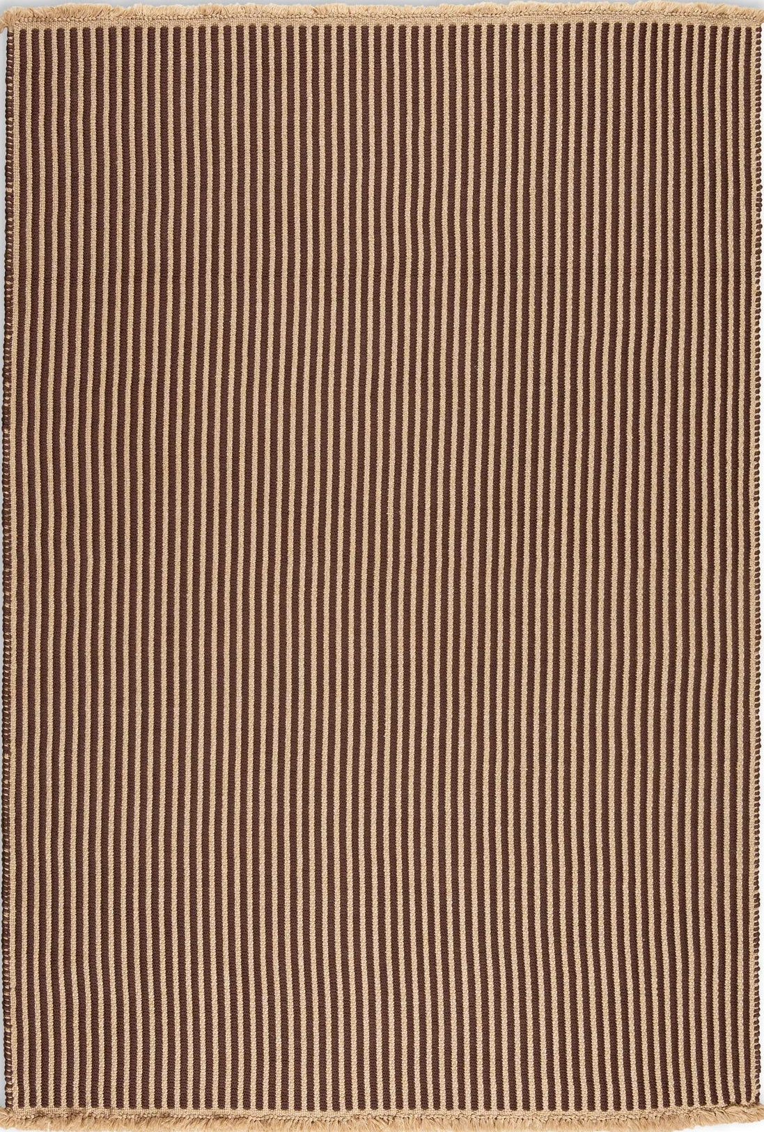 Full view of brown ribbed indoor-outdoor rug with natural fringe edge