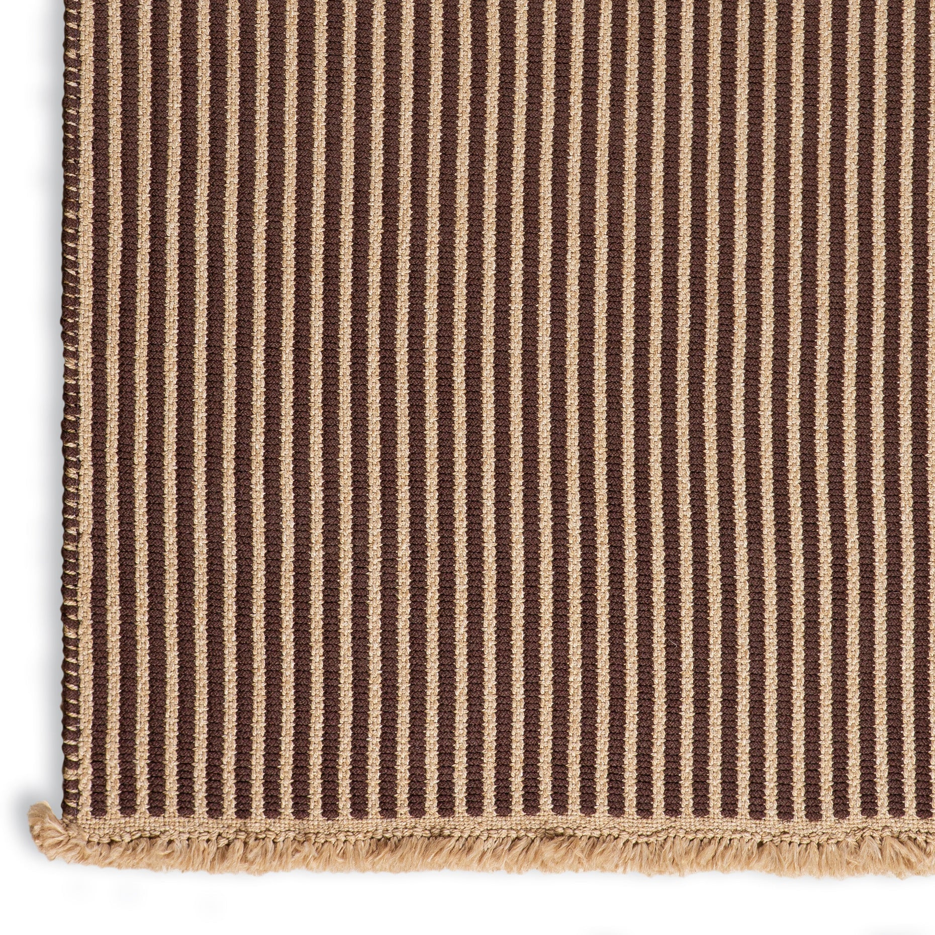 Seasons ribbed brown indoor-outdoor rug with beige stripe detail