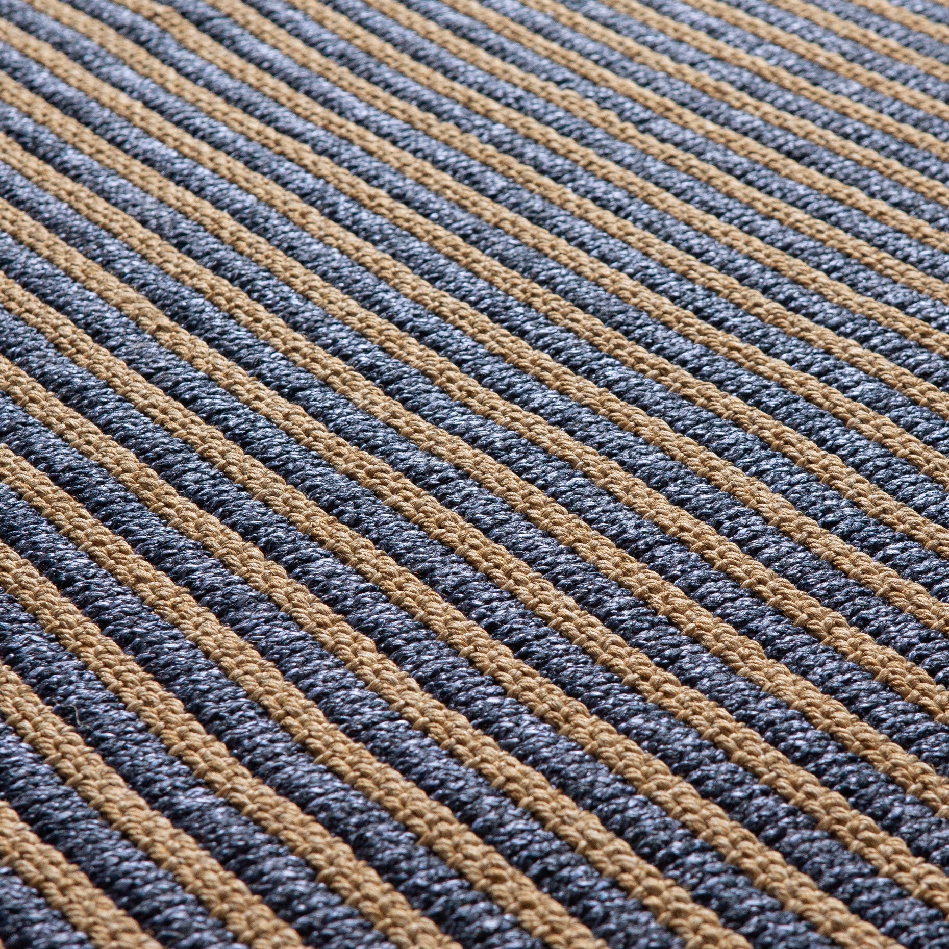 Seasons ribbed navy indoor-outdoor rug with beige stripe detail