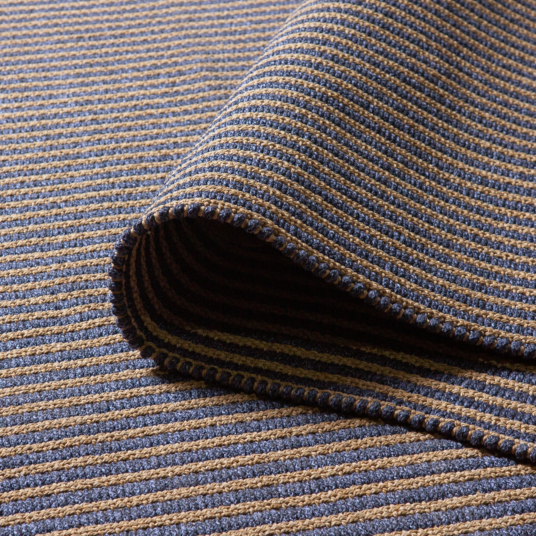 Seasons ribbed navy stylish outdoor rug with beige stripe detail