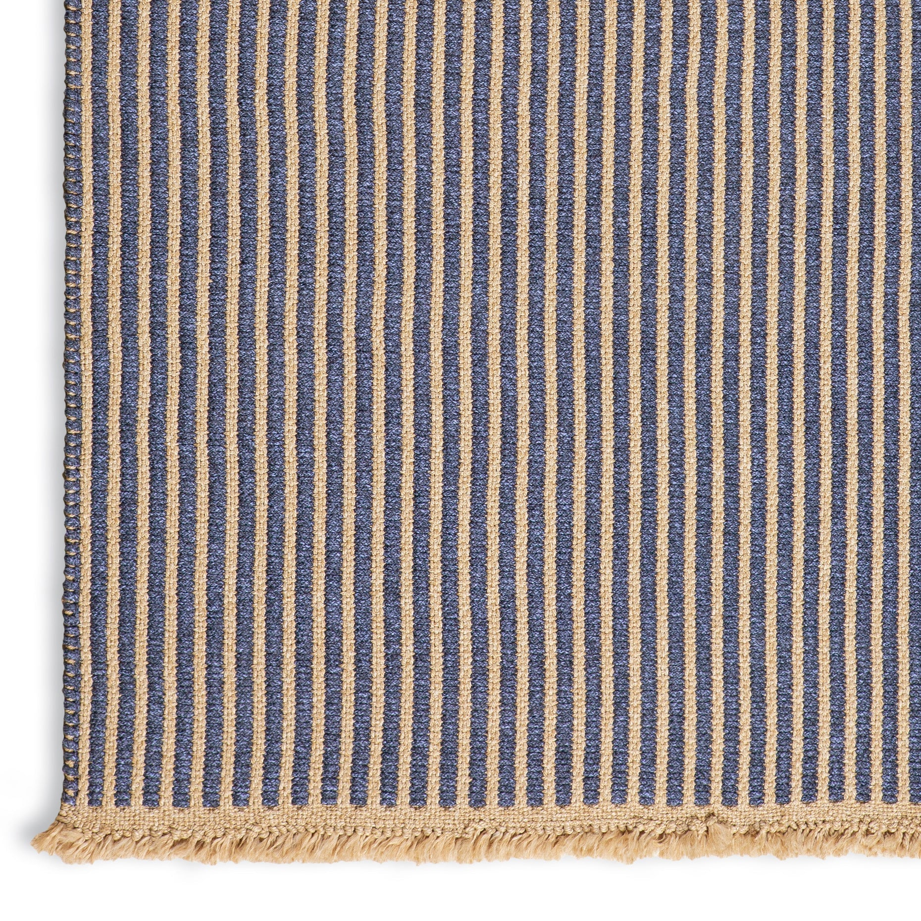 Seasons ribbed navy outdoor rug with beige stripe detail
