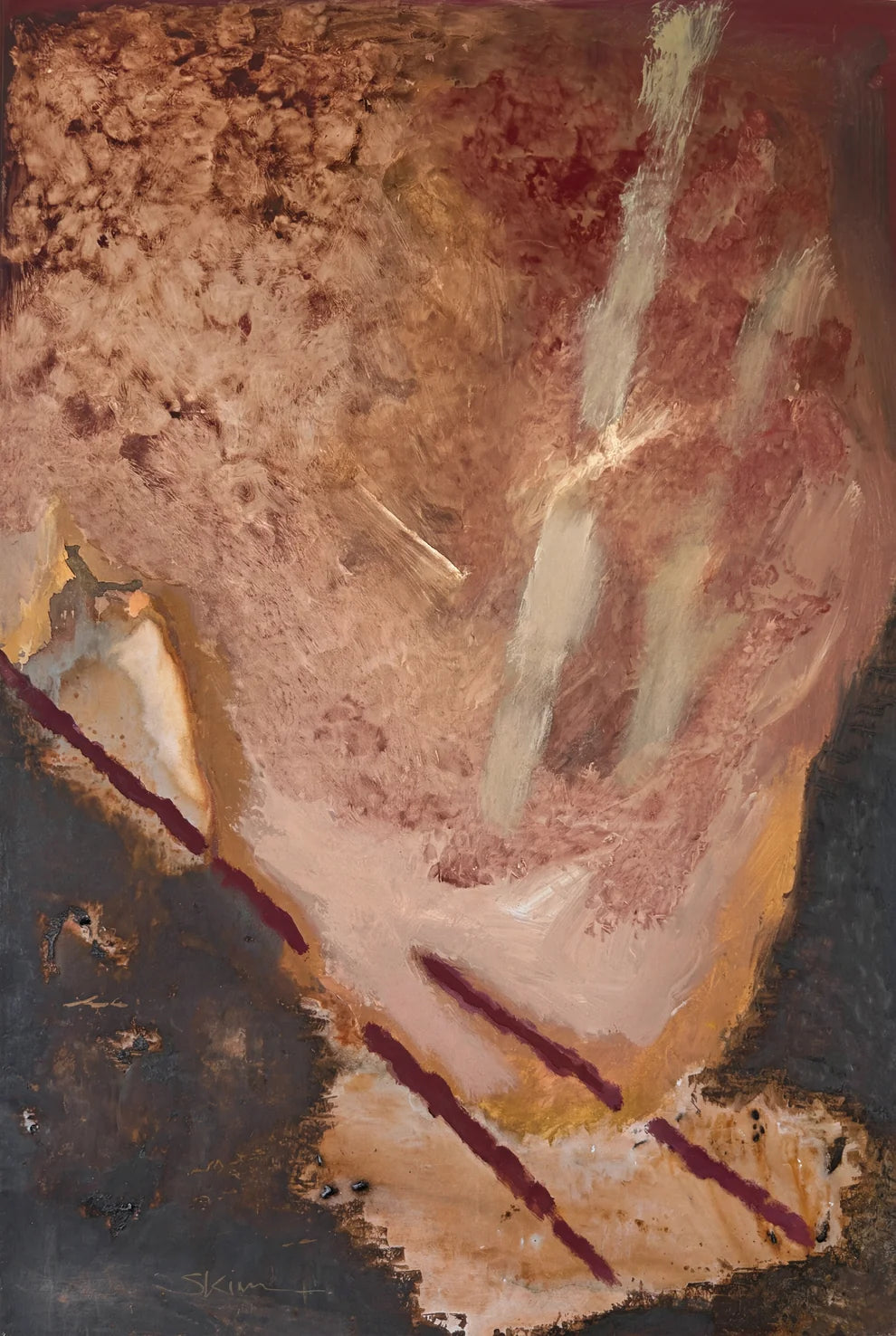 Details of Ancient Ochre original abstract painting by Byron Bay artist Stephen Skinner