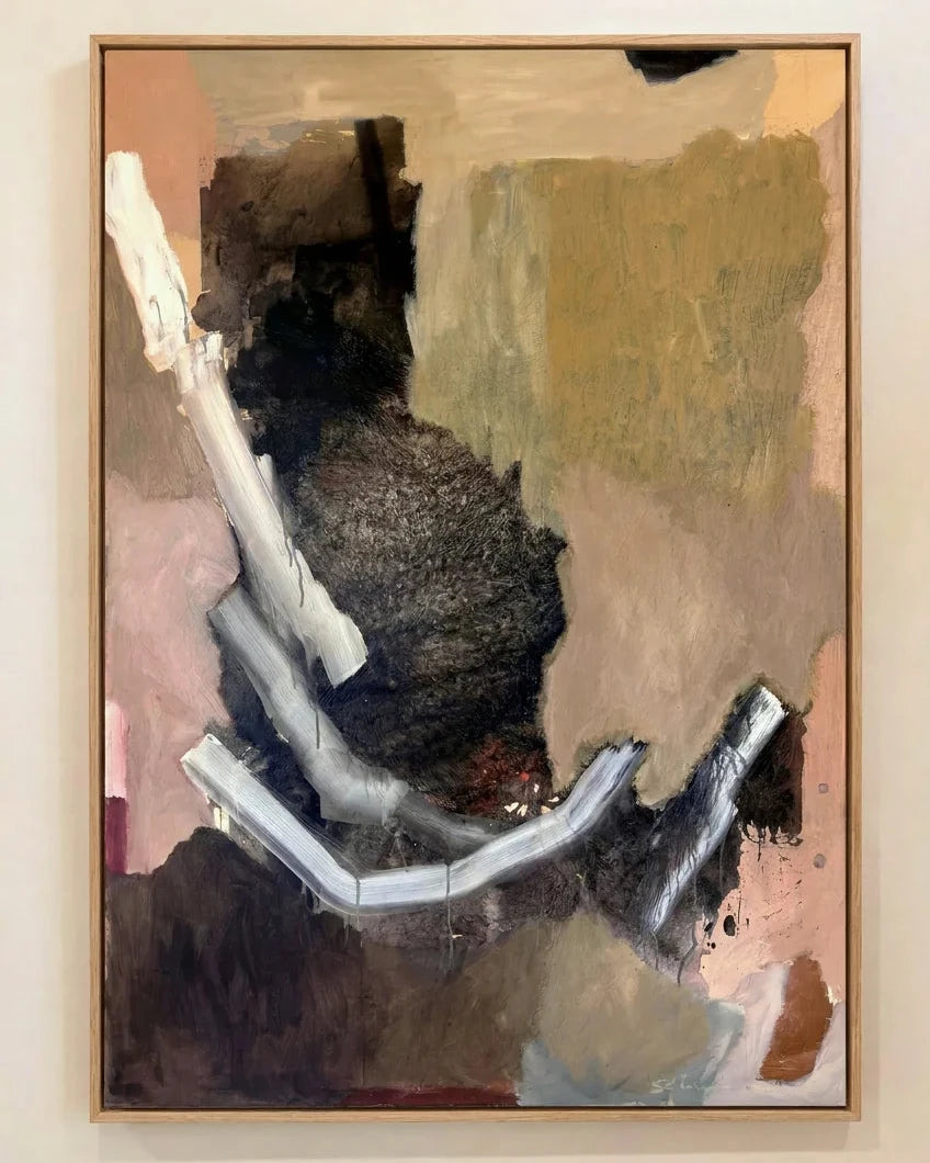 "Exhale" original abstract artwork by Stephen Skinner featuring textured brushstrokes, earthy colours and abstract composition.
