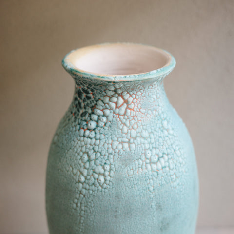 Tall Green Crawl Vase - Handmade Ceramic